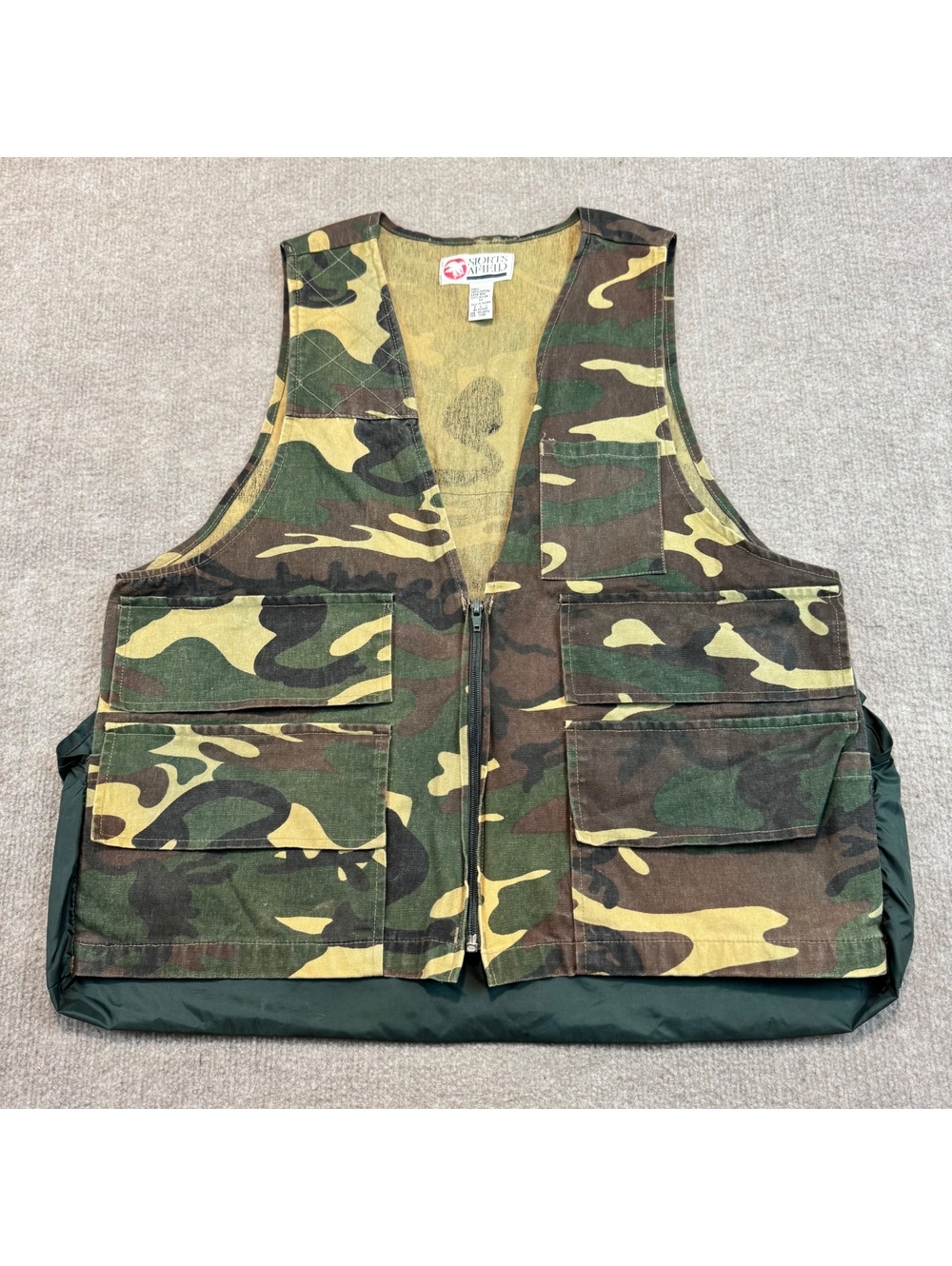 Vintage Sports Afield Green Camo Hunting Vest Bird Hunter Small Game Pouch Sz M